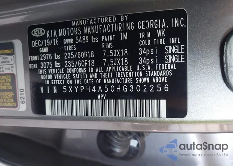 2017 Kia Sorento 3.3L Ex из США, поврежденный, VIN 5XYPH4A50HG302256